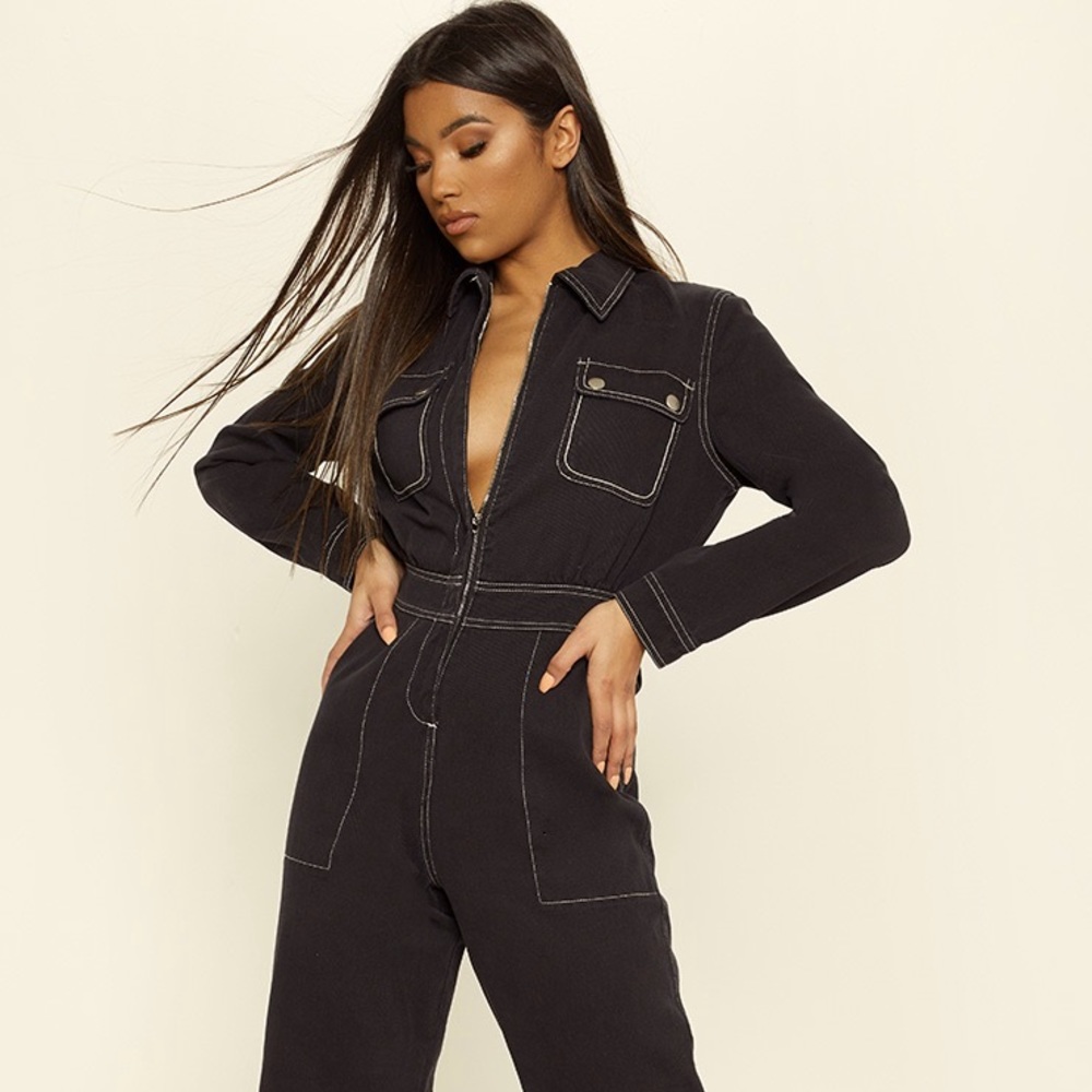 Pretty Little Things Washed charcoal Denim Boilersuit jumpsuit US size 6